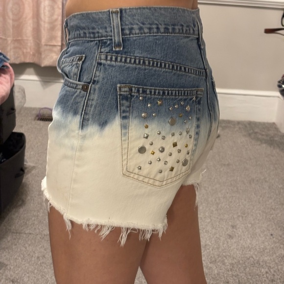Y2K Ombre Studded Distressed Festival Denim GAP Punk Mini Flare Mom Short Small - Picture 8 of 9